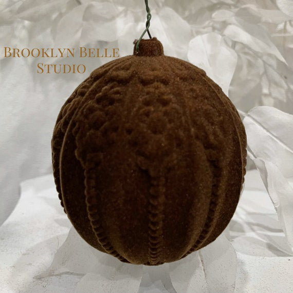 Set Of 2 Chocolate Brown Flocked Ornaments