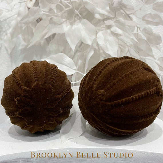Set Of 2 Chocolate Brown Flocked Ornaments