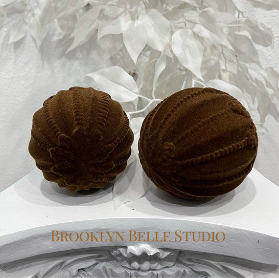 Set Of 2 Chocolate Brown Flocked Ornaments