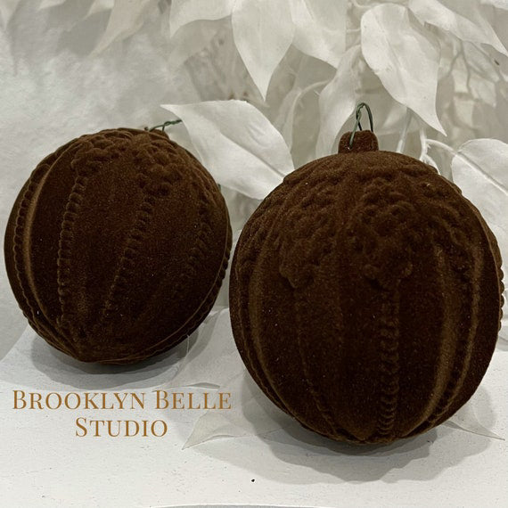 Set Of 2 Chocolate Brown Flocked Ornaments