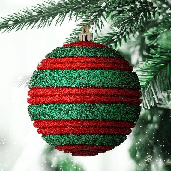 Set Of 2 Glitter Red and Green Ornaments