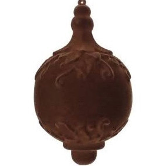 Set Of 2 Chocolate Brown Flocked Drop Finial Ornaments