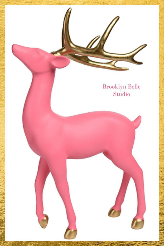 17.5 Bright Pink Reindeer With Gold Antlers