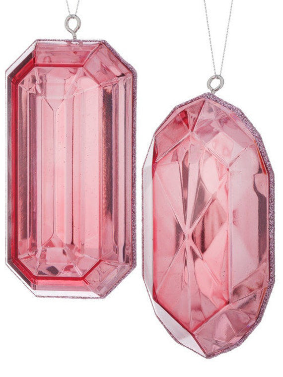 Set Of 2 Pink Gem Ornaments
