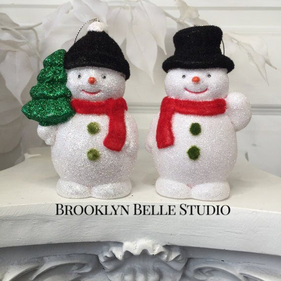 Set Of 2 Glitter Snowman Ornaments