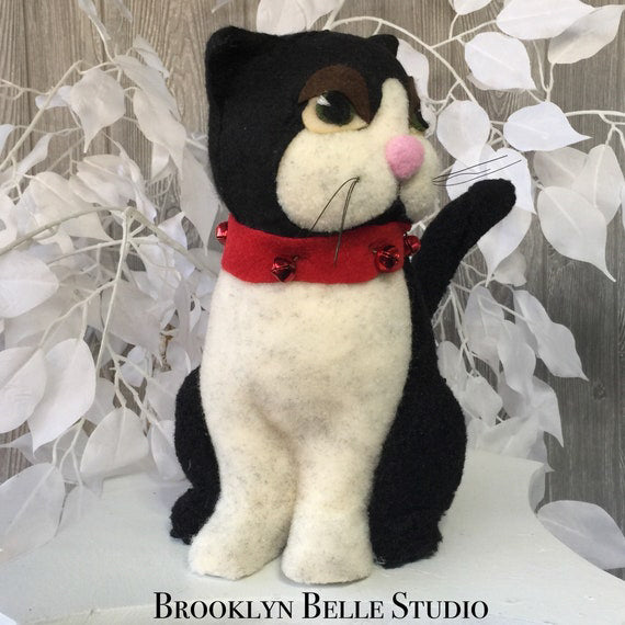 Faux Wool Cat With Red Bell Collar