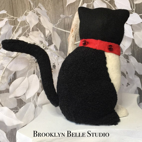 Faux Wool Cat With Red Bell Collar