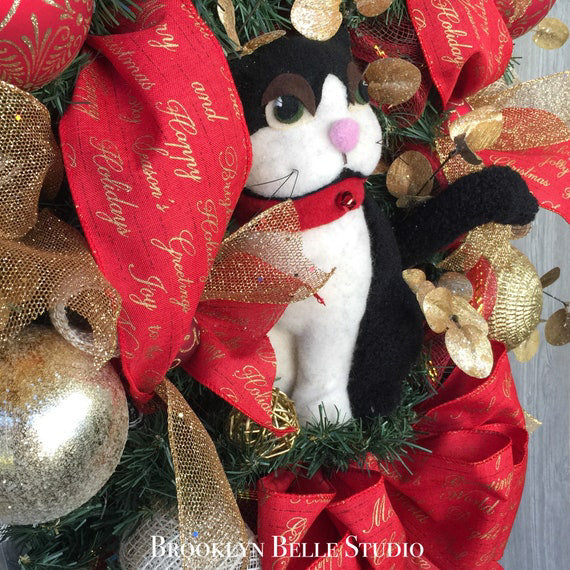 Faux Wool Cat With Red Bell Collar