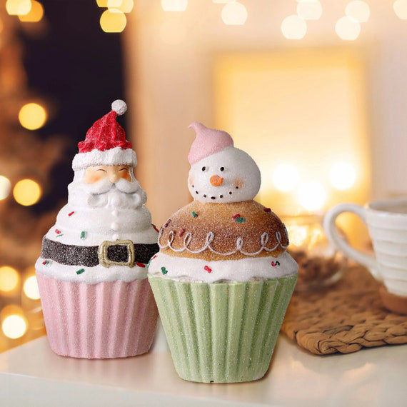 Set Of 2 Pink Santa Cupcake and Mint Snowman Cupcake