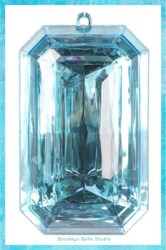 8" Light Blue Jewel Ornament Blue Teal Ornament