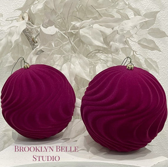 Set Of 2 Flocked Fuchsia Ornaments
