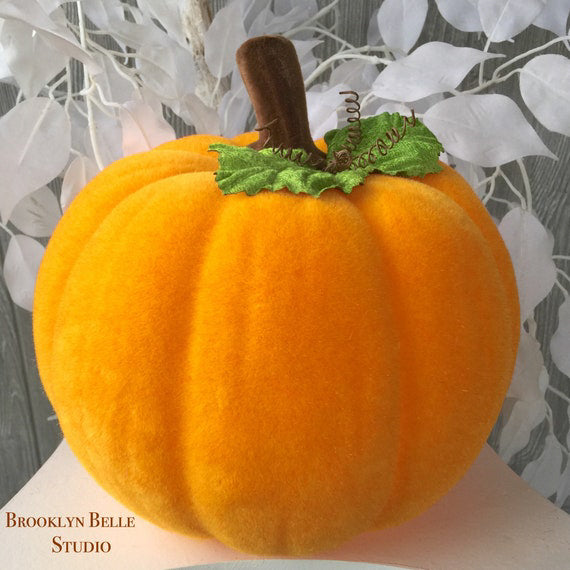 Flocked Yellow Fall Pumpkin