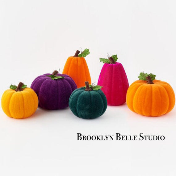 Flocked Yellow Fall Pumpkin