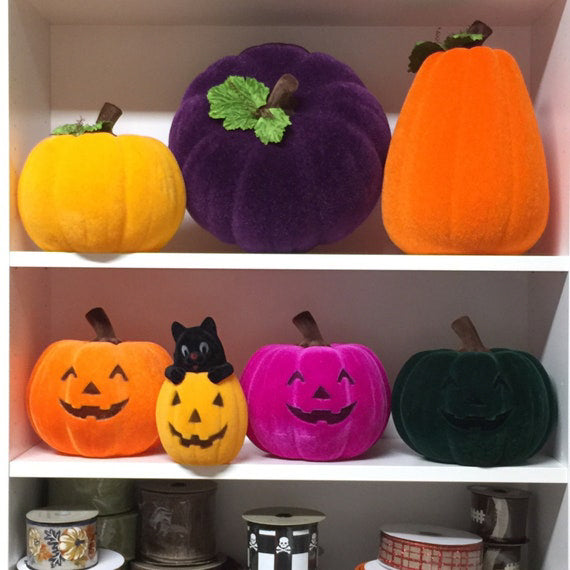 Tall Orange Flocked Pumpkin