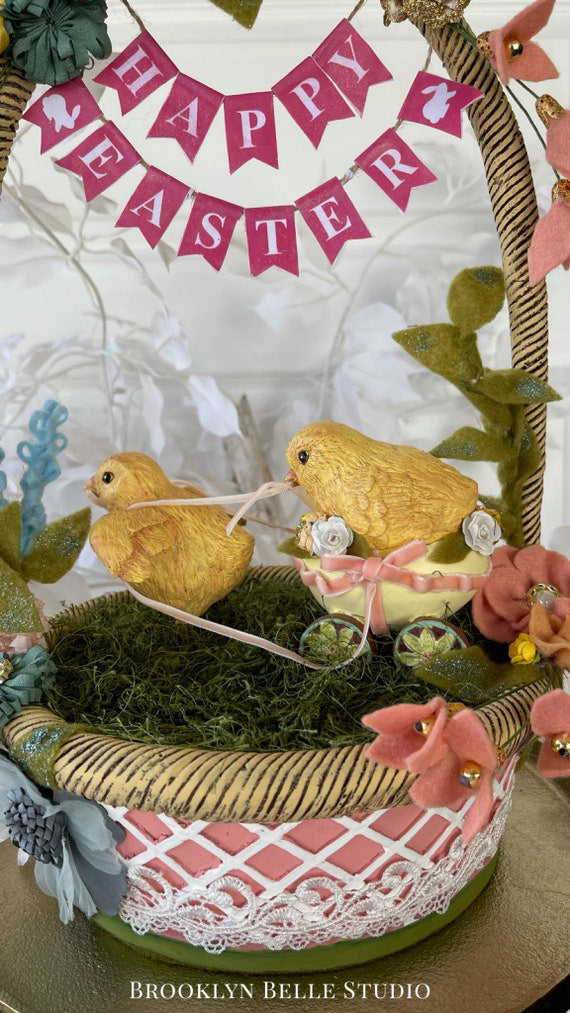 Katherines Collection Luxury Baby Chicks Filled Basket Tabletop - Easter Basket