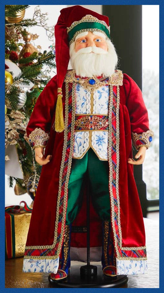 Katherine's Collection Chinoiserie Santa Doll with Stand Katherines Collection Christmas