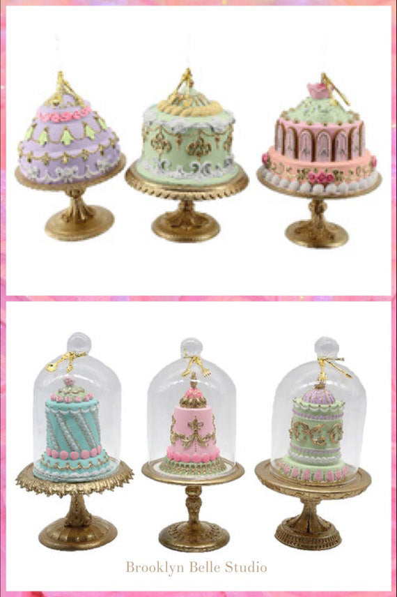 Set Of 3 Pastel Cake Ornaments. December Diamonds Ornaments