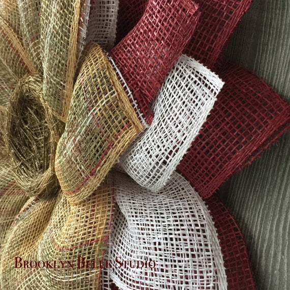 Plaid Natural Berry And Gold Flower Wreath