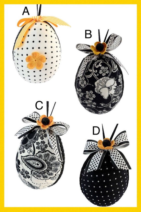 Set of 4 December Diamonds Black and White Easter Egg Ornaments