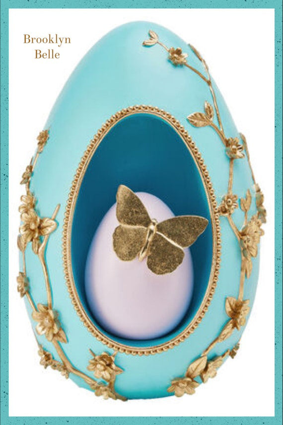 Teal Egg With Gold Butterfly December Diamonds Spring Decor