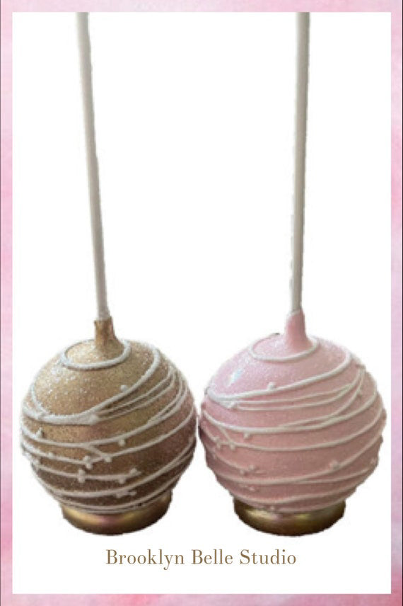 Set Of 2 Gold and Pink Cake Pops Ornaments