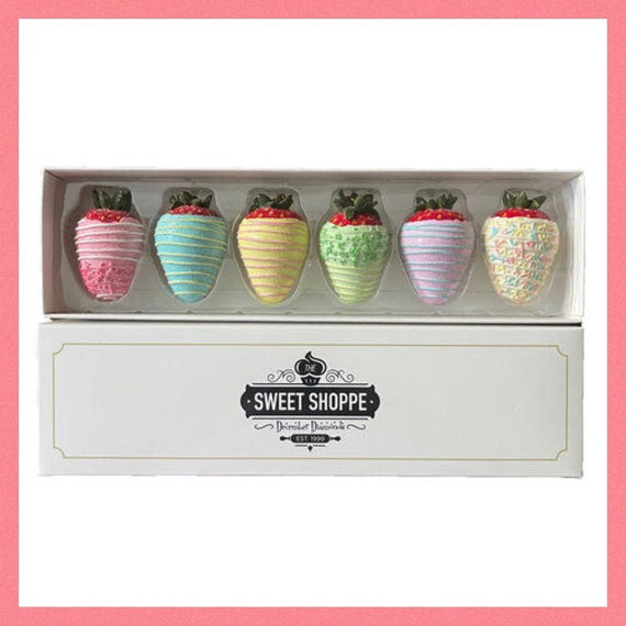 Set Of 6 Pastel Strawberry Ornaments