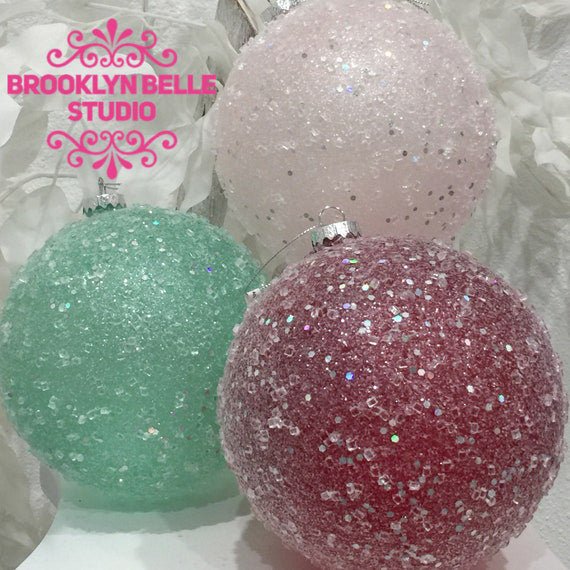 Set Of 6 Round Ice Sparkle Gumdrop Pastel Ornaments