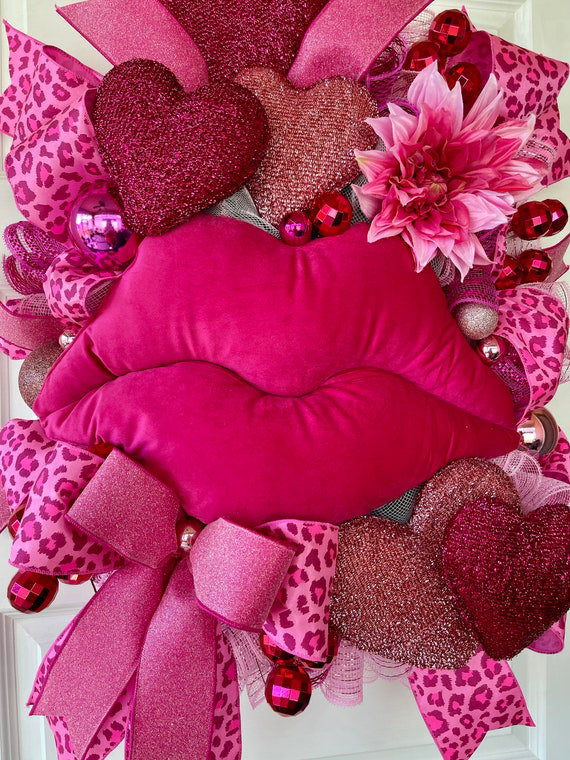 Hot Pink Lips And Heart Wreath