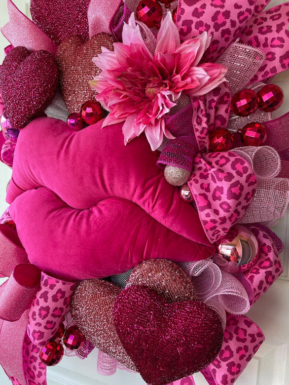 Hot Pink Lips And Heart Wreath