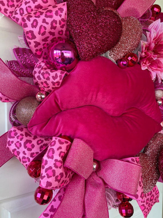 Hot Pink Lips And Heart Wreath
