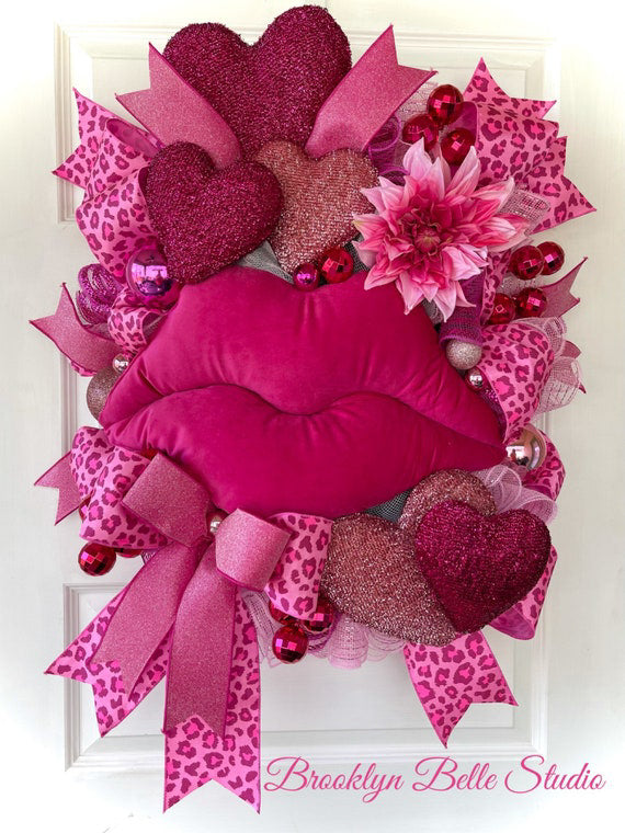 Hot Pink Lips And Heart Wreath