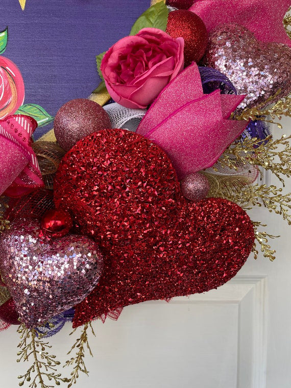 Valentines Day Purple and Pink Wreath