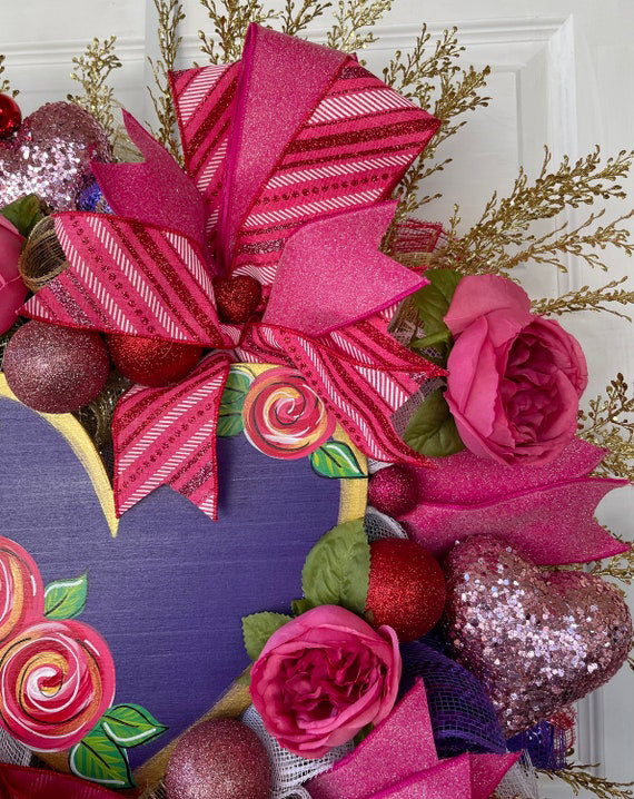 Valentines Day Purple and Pink Wreath