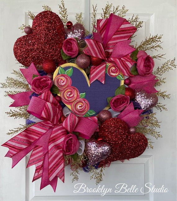 Valentines Day Wreath Decor, Heart Shaped Valentine Wreath with