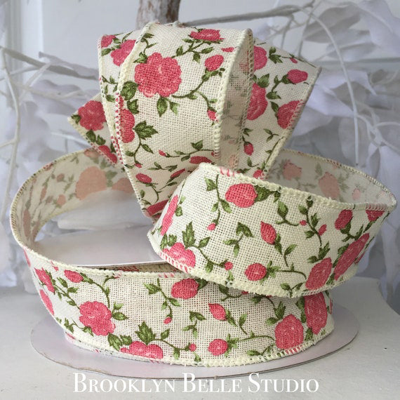 20 Yards X 1.5 Pink Roses Ribbon