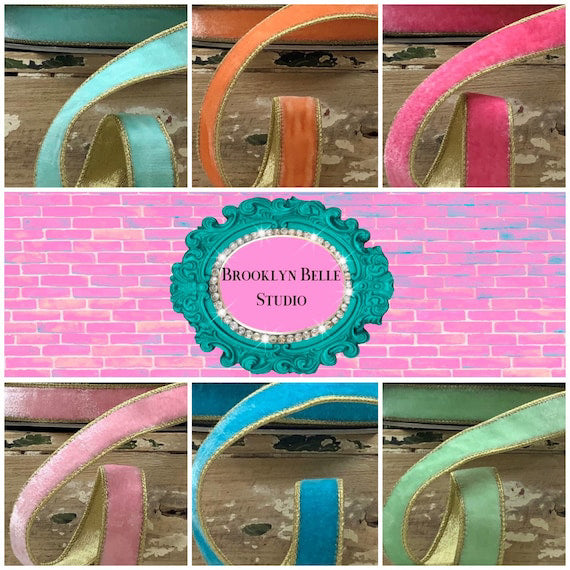Popping Pink Velvet Ribbon With Gold Backing