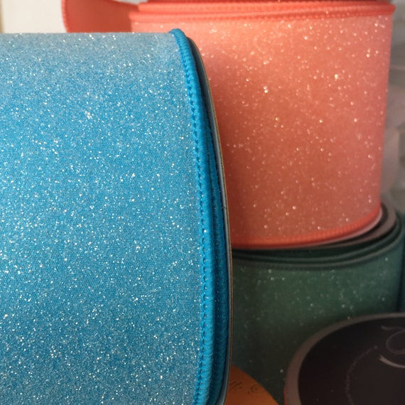 4" Sparkle Orange Wired Glitter Ribbon