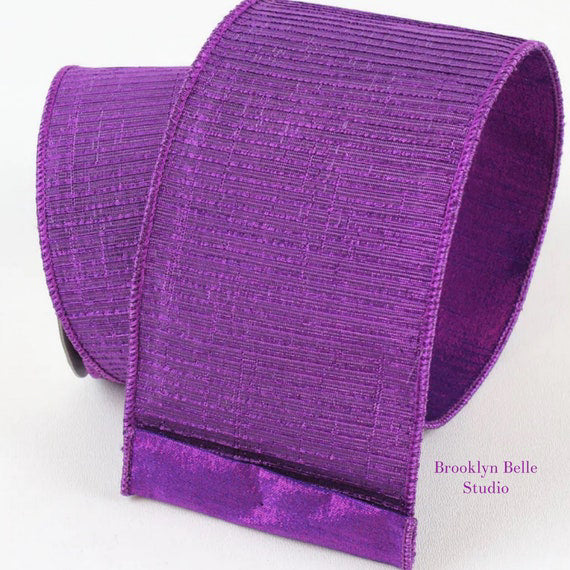 Pleated Metallic Purple Farrisilk wired Ribbon 4 inch