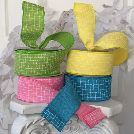 10 Yards X 2.5 Inch Green Gingham Ribbon
