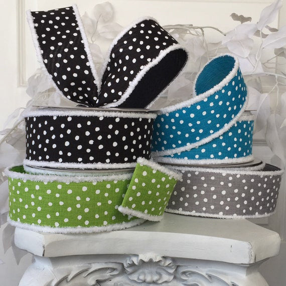 Fuzzy White Border Lime Ribbon