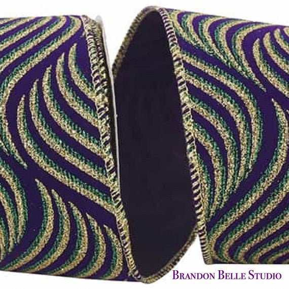 10 Yards X 2.5 Inch Purple Green Gold Glitter Ribbon