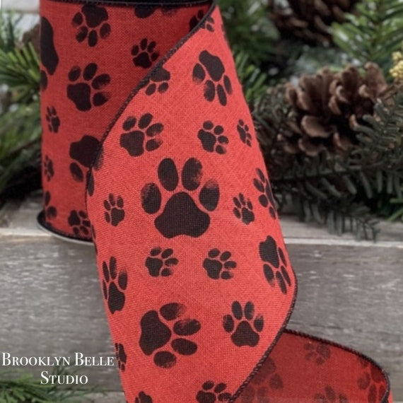 Wired Dog Paw Print Ribbon - 5 Yards