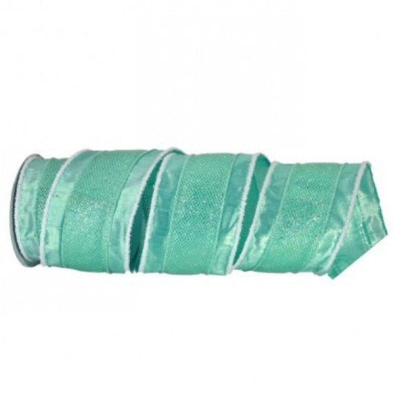 10 Yards X 4 Inch Mint Green Metallic Glitter Ribbon