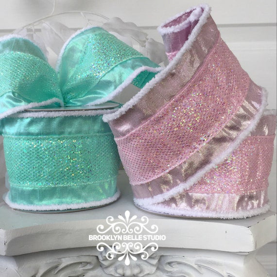 10 Yards X 4 Inch Pink Metallic Glitter wired Ribbon