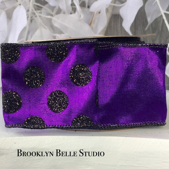 10 Yards X 2.5 Inch Purple And Black Glitter Ribbon