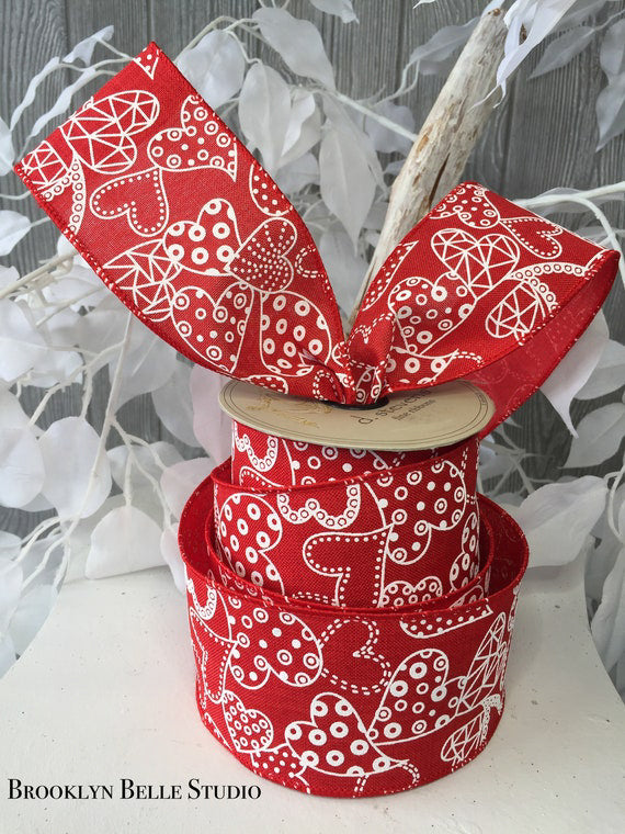 10 Yards X 2.5 Inch Valentine Hearts Wired Ribbon By D. Stevens