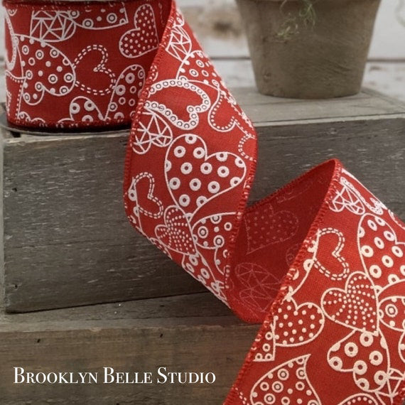 10 Yards X 2.5 Inch Valentine Hearts Wired Ribbon By D. Stevens