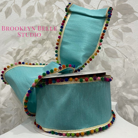 Pom Pom Turquoise Ribbon