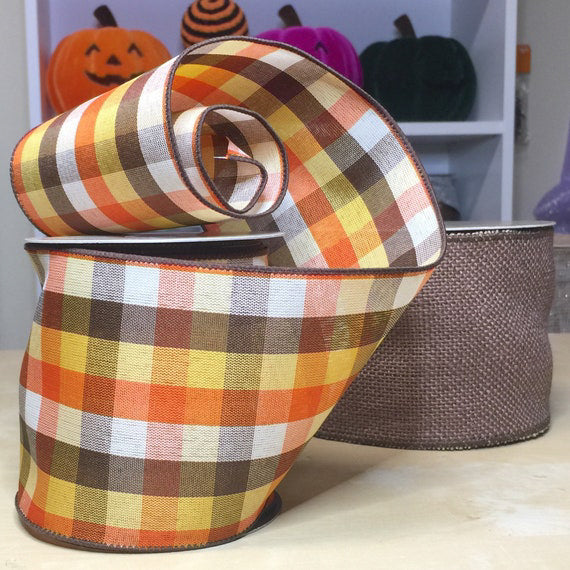 10 Yards X 4 Inch Fall Brown Orange Yellow Wired Ribbon d. stevens Fall ribbon