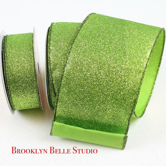 2.5 Emerald Green Ribbon, Farrisilk Ribbon, Emerald Diamond Dust